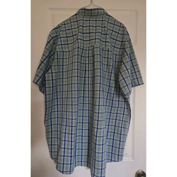 Mens Dress Shirt Chaps 2XT 2X Button Down Light Green Spring Plaid Short Sleeve - Picture 4 of 15